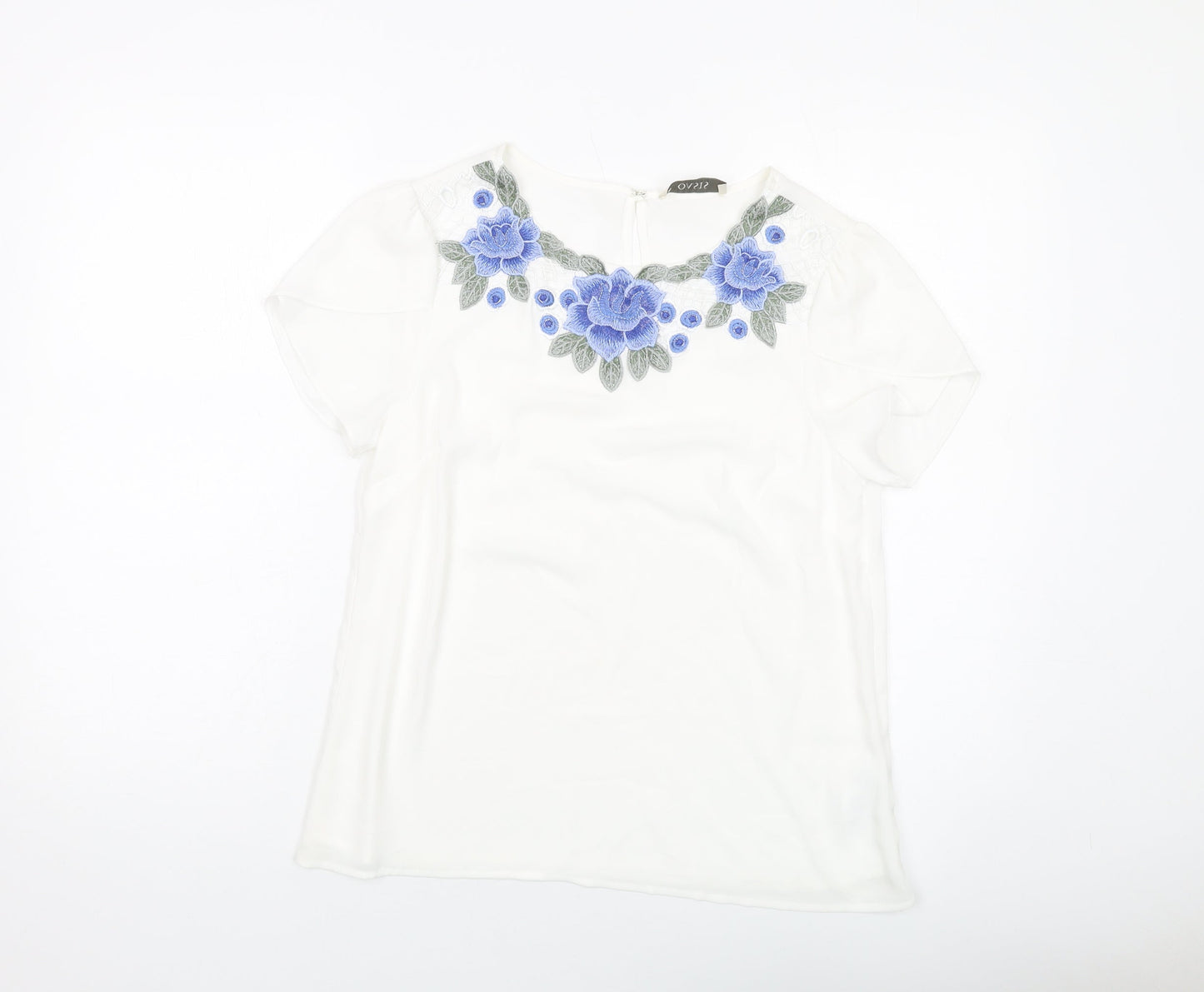 Oasis Womens White Polyester Basic T-Shirt Size 10 Round Neck