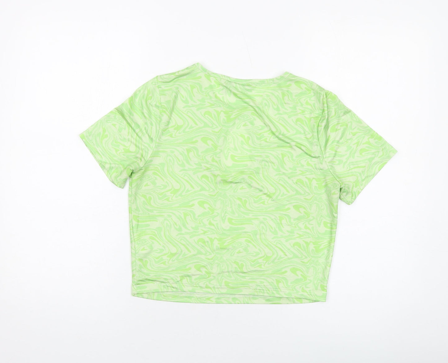 ASOS Womens Green Geometric Polyester Cropped T-Shirt Size 14 Round Neck