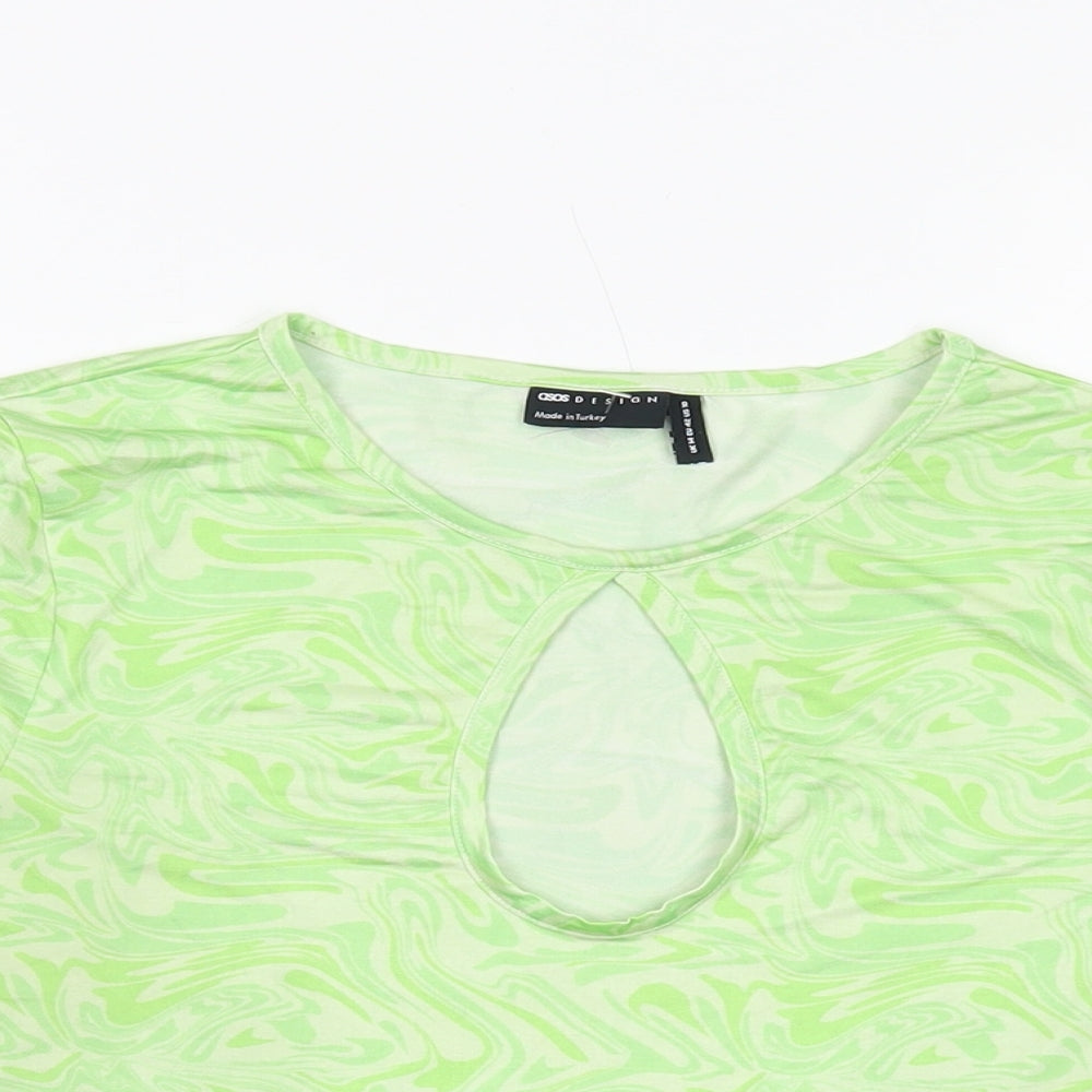 ASOS Womens Green Geometric Polyester Cropped T-Shirt Size 14 Round Neck