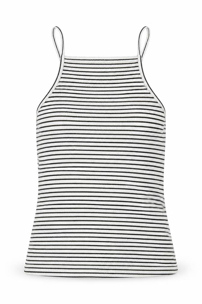 New Look Womens White Striped Cotton Cropped Tank Size 8 Square Neck