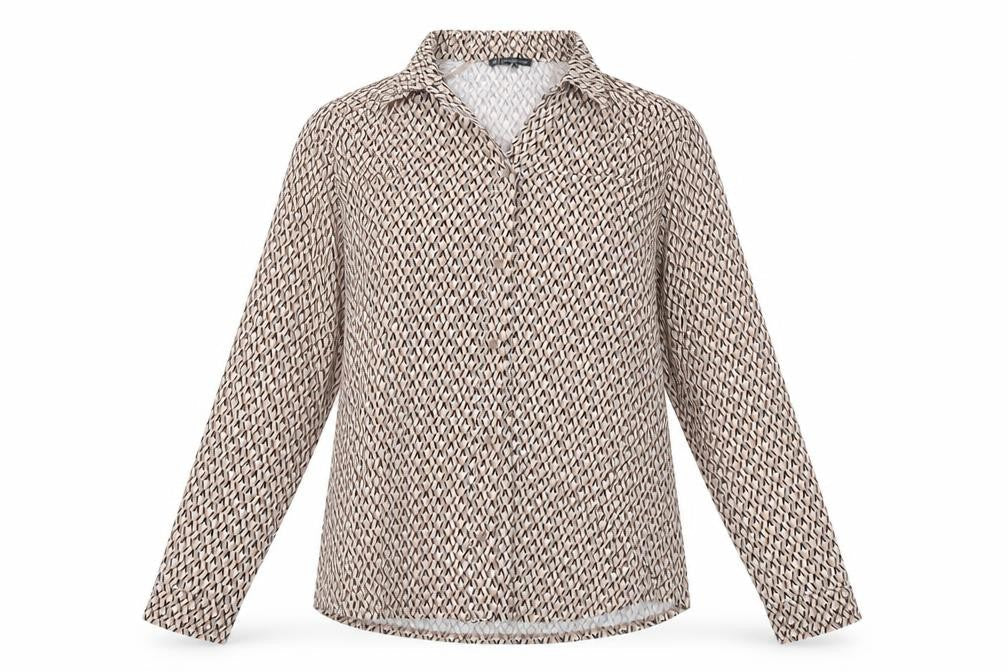 Adrainna Papell Womens Pink Geometric Polyester Basic Blouse Size L Collared