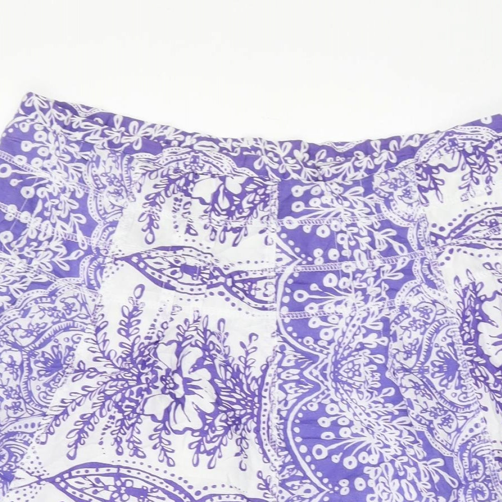 M&Co Womens Purple Geometric Cotton A-Line Skirt Size 14 Zip