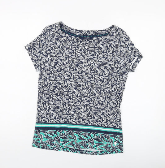 Maine Womens Blue Geometric Cotton Basic T-Shirt Size 12 Round Neck
