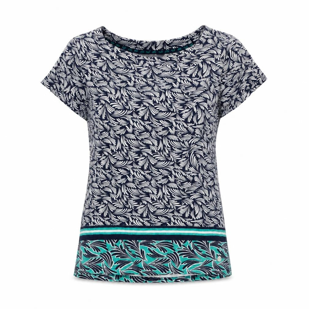 Maine Womens Blue Geometric Cotton Basic T-Shirt Size 12 Round Neck