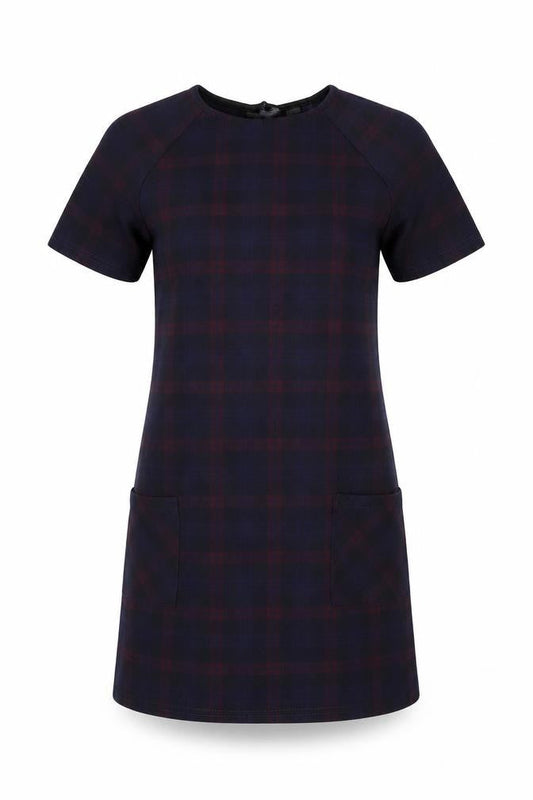 New Look Womens Blue Plaid Polyester A-Line Size 8 Round Neck Pullover