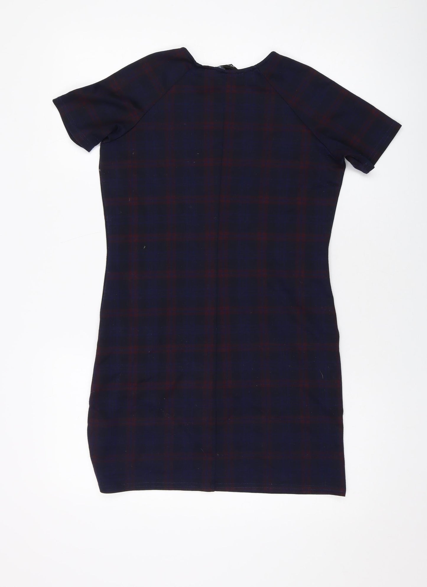 New Look Womens Blue Plaid Polyester A-Line Size 8 Round Neck Pullover