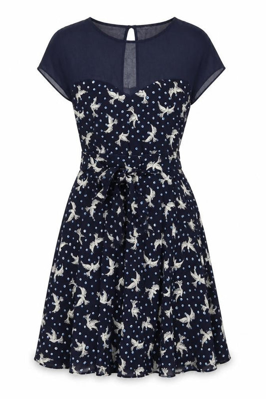 M&Co Womens Blue Geometric Polyester A-Line Size 8 Round Neck Button