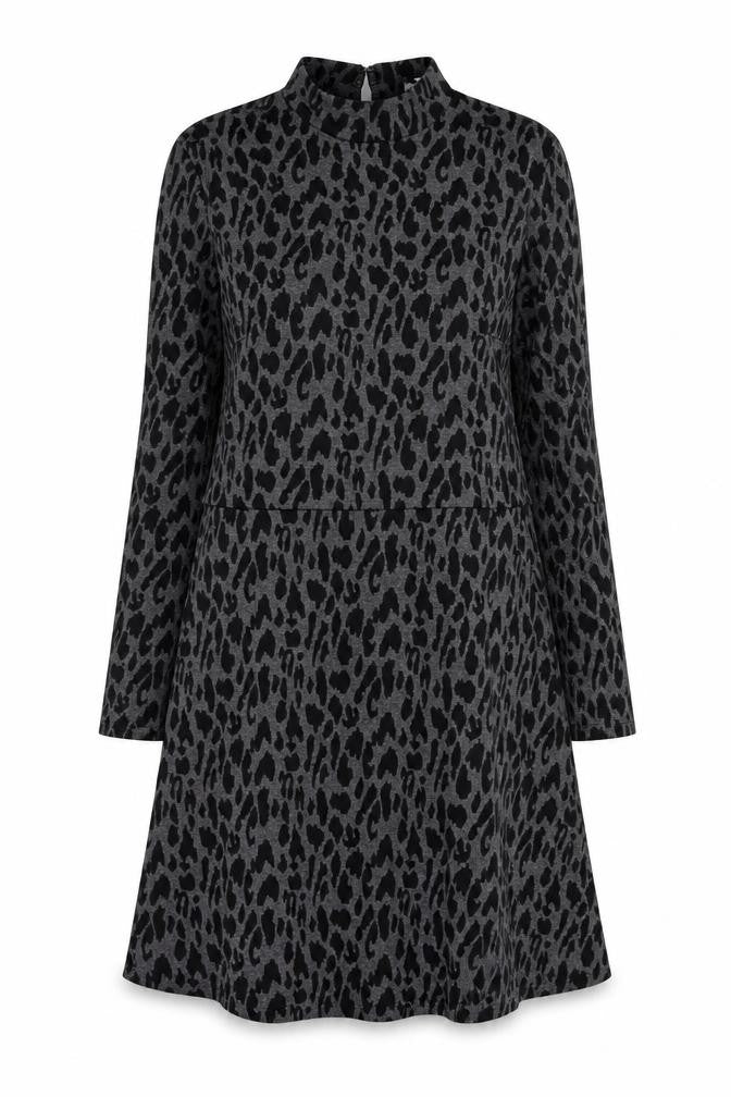 Warehouse Womens Grey Animal Print Polyester A-Line Size 12 Mock Neck Button