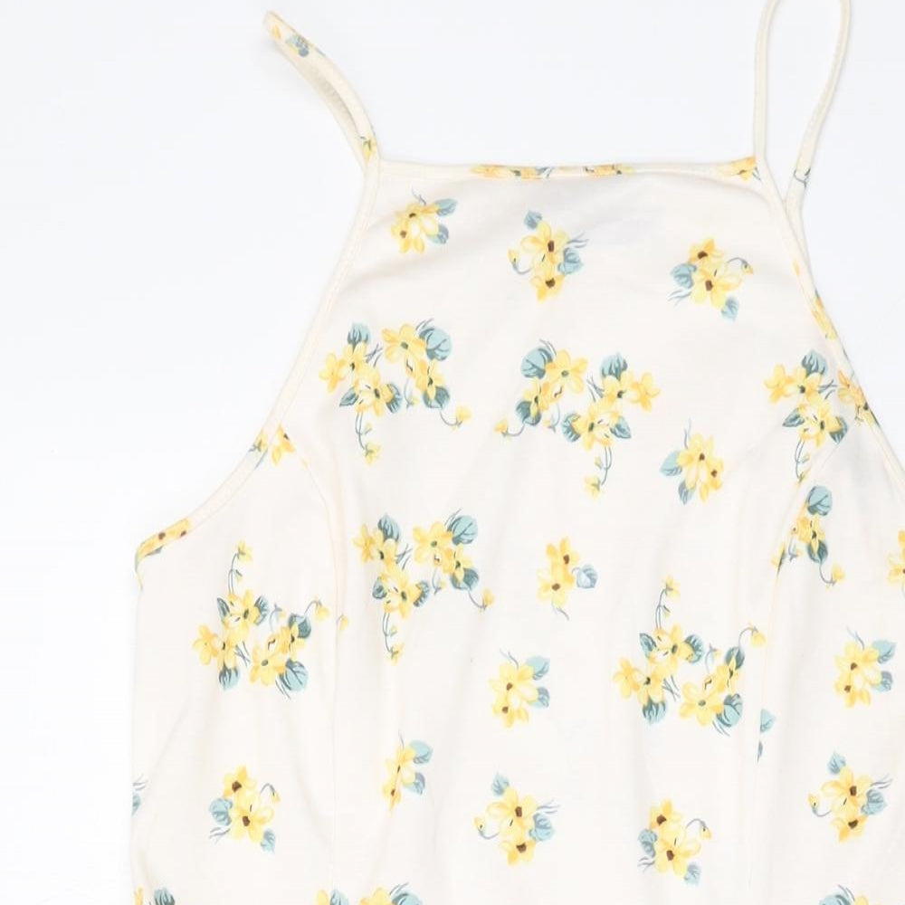 Lew Look Womens Ivory Floral Polyester Skater Dress Size 14 Square Neck Pullover