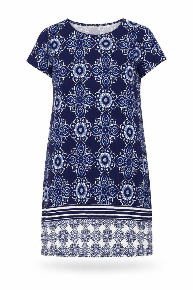 Boohoo Womens Blue Geometric Polyester A-Line Size 14 Round Neck Pullover