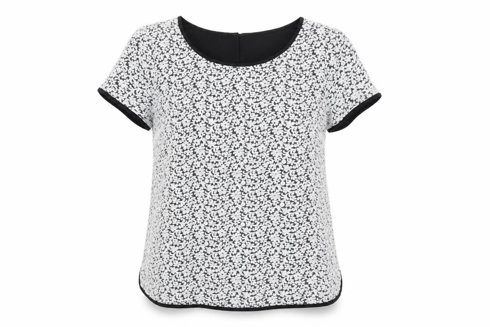 Lands' End Womens Black Floral Nylon Basic T-Shirt Size 14 Round Neck