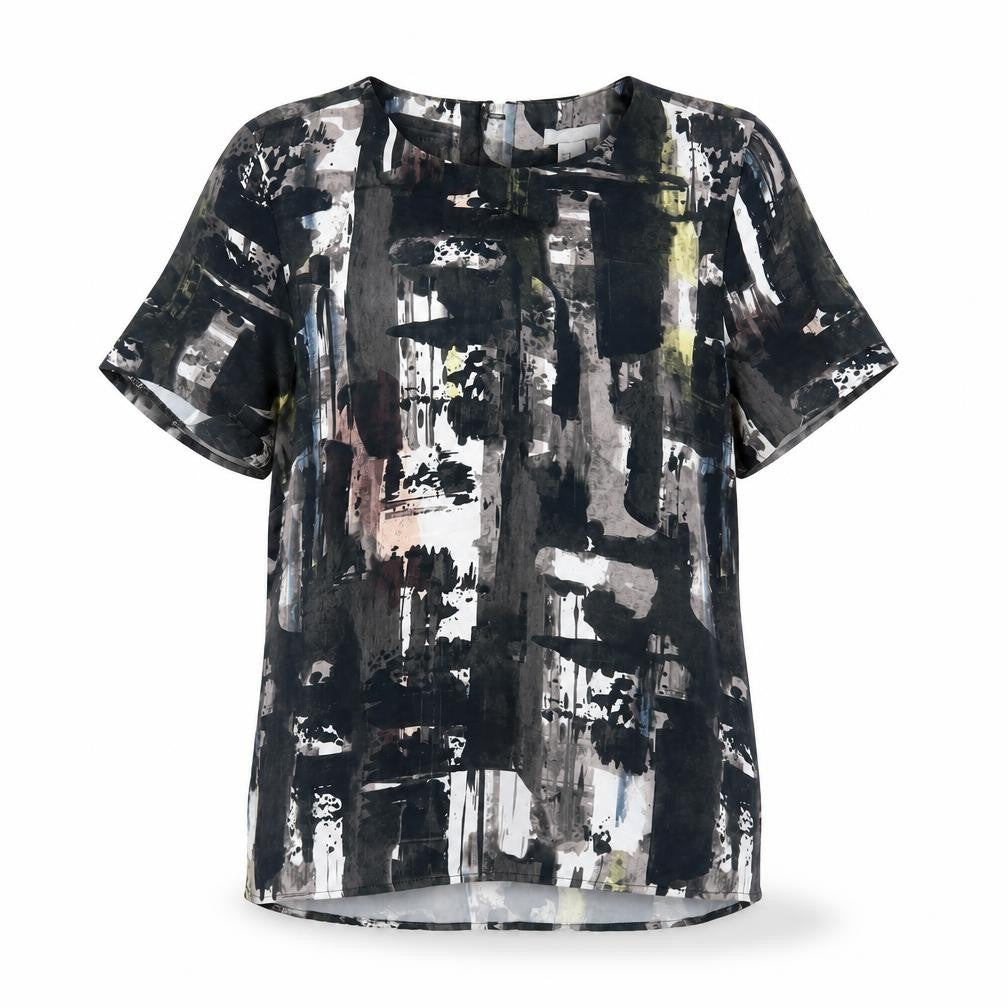 H&M Womens Grey Geometric Polyester Basic T-Shirt Size 10 Round Neck