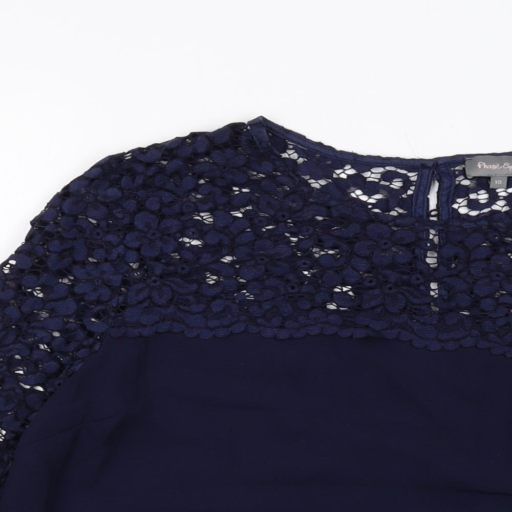 Phase Eight Womens Blue Polyester Basic Blouse Size 10 Round Neck