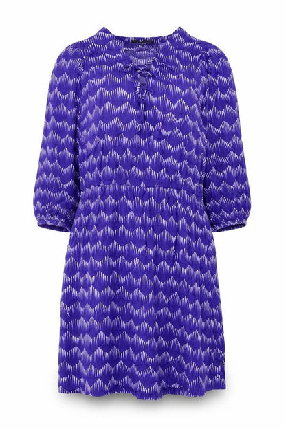 Next Womens Blue Geometric Viscose A-Line Size 12 V-Neck Tie