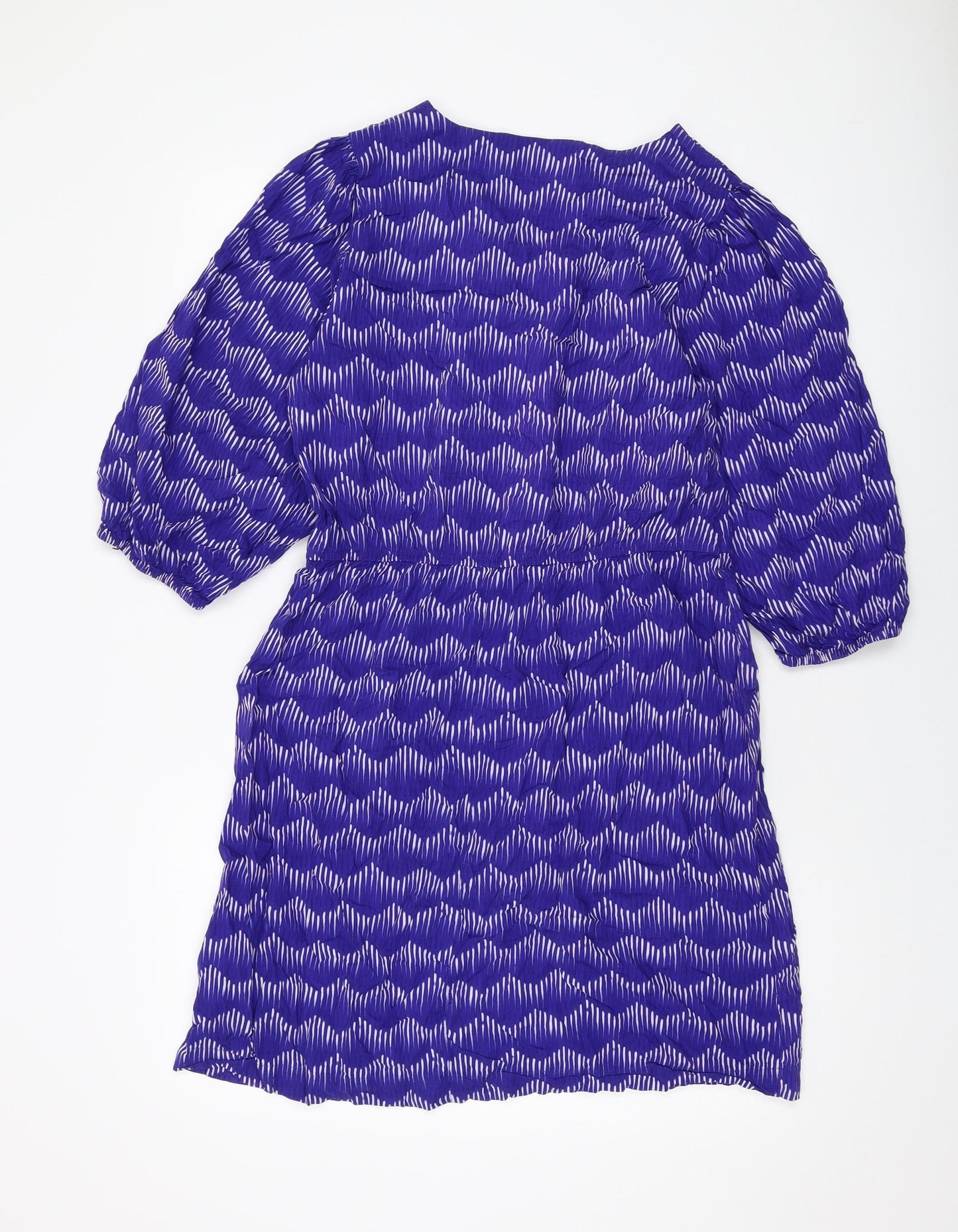 NEXT Womens Blue Geometric Viscose A-Line Size 12 V-Neck Tie