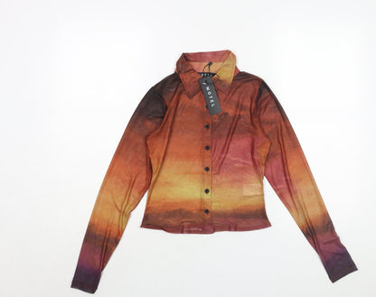 Motel Rocks Womens Multicoloured Polyester Basic Button-Up Size XS Collared - Sunset Ombre Semi Sheer