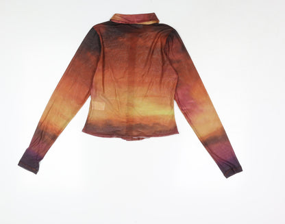 Motel Rocks Womens Multicoloured Polyester Basic Button-Up Size XS Collared - Sunset Ombre Semi Sheer