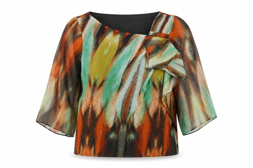 Per Una Womens Multicoloured Geometric Polyester Basic Blouse Size 12 Round Neck - Waterfall Frill