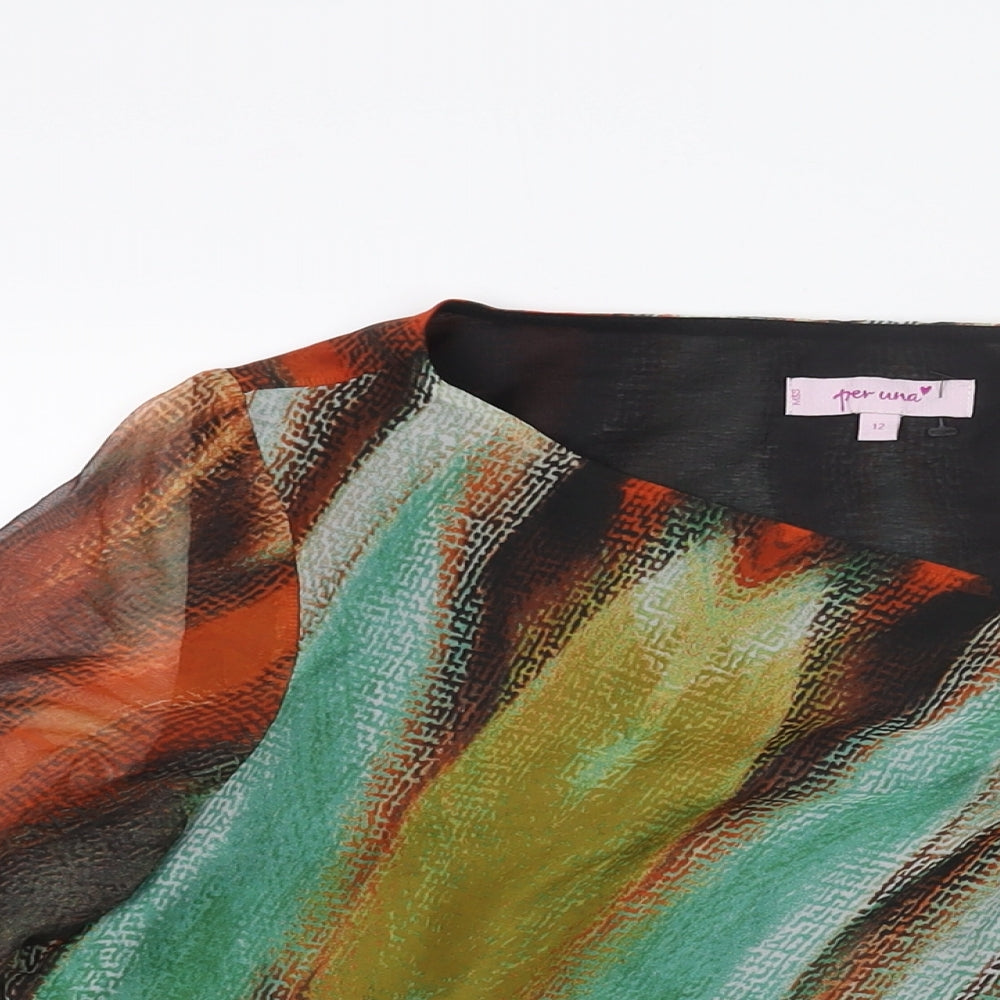 Per Una Womens Multicoloured Geometric Polyester Basic Blouse Size 12 Round Neck - Waterfall Frill