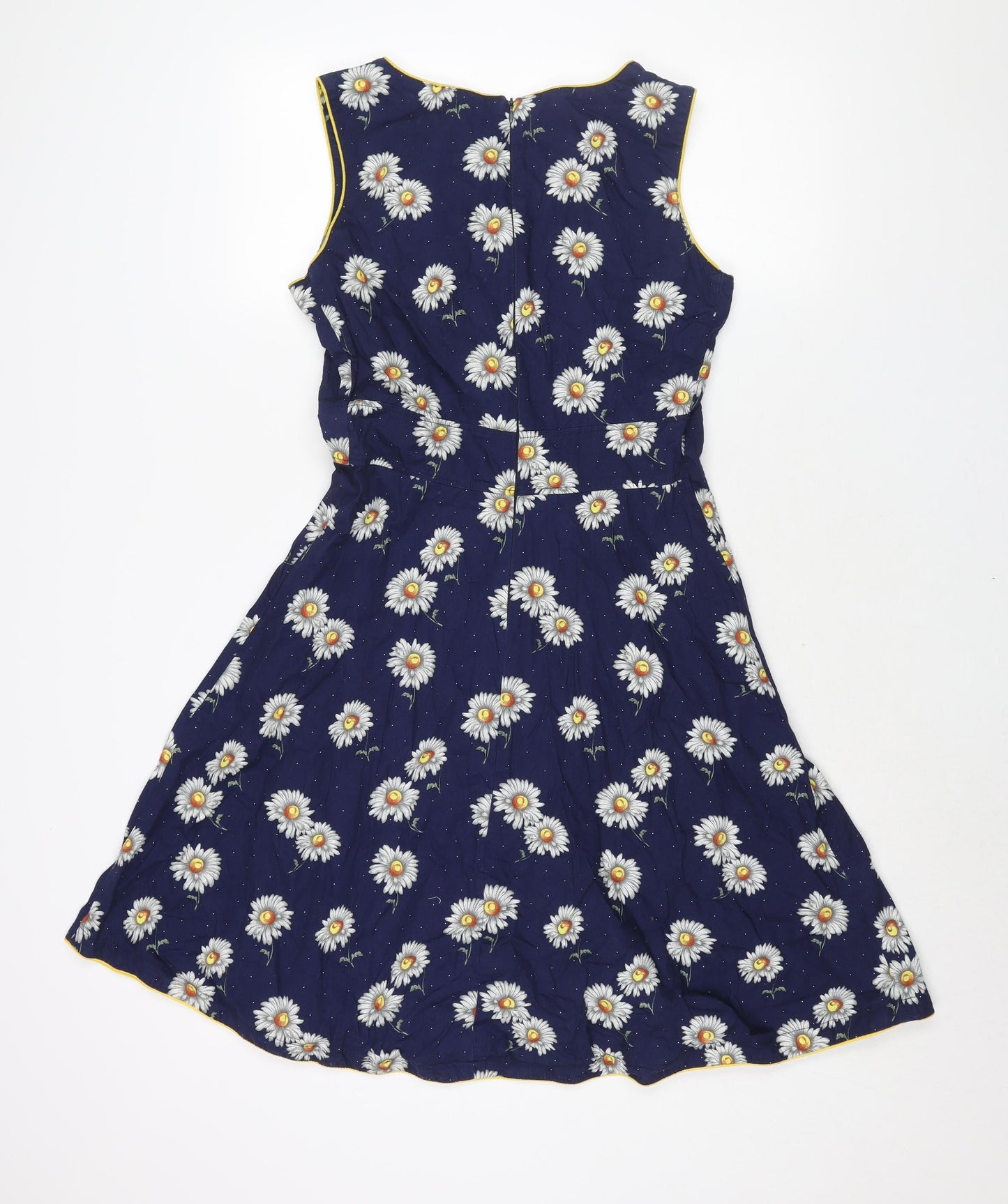Trollied Dolly Womens Blue Floral Polyester A-Line Size L Round Neck Zip - Bow