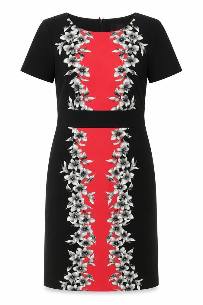 David Emmanuel Womens Black Polyester Shift Size 12 Round Neck Zip - Floral Panel Print