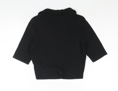 Back view of Miss Selfridge women’s black polyester cropped blouse, size UK 10, collared - ribbed