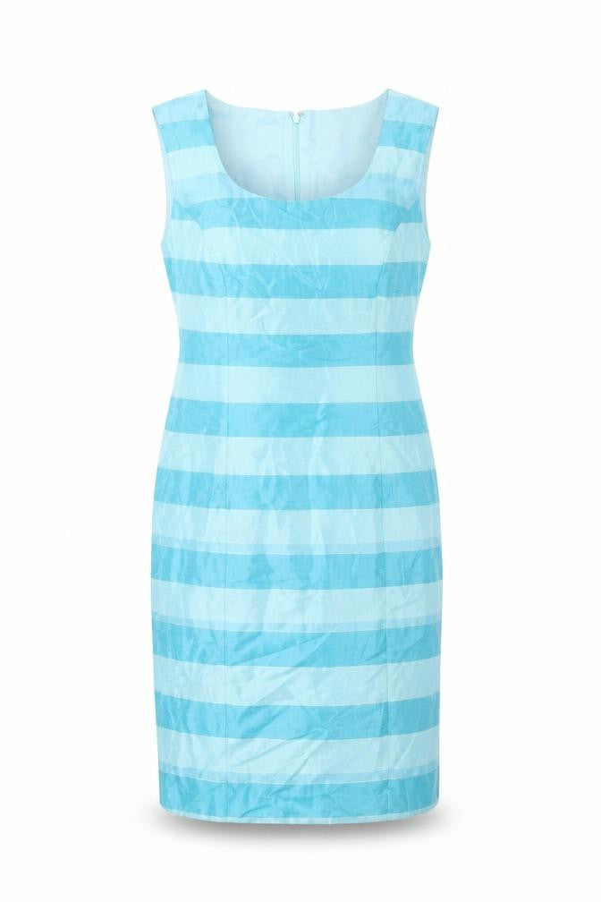 Minuet Womens Blue Striped Linen Pencil Dress Size 8 Scoop Neck Zip
