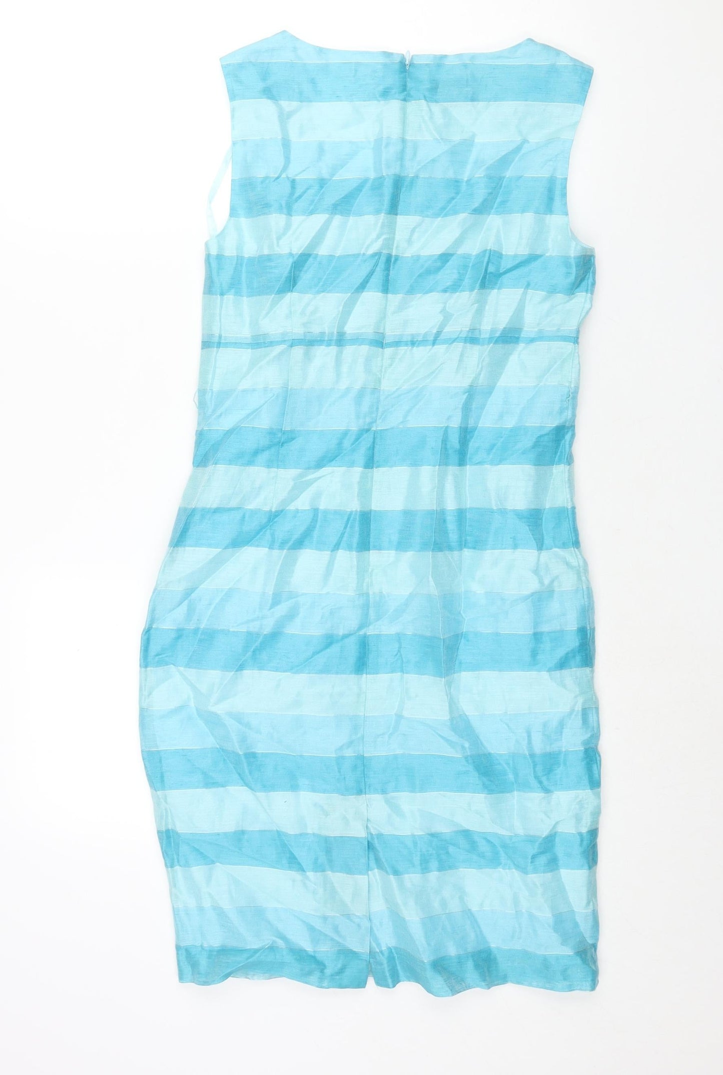 Minuet Womens Blue Striped Linen Pencil Dress Size 8 Scoop Neck Zip