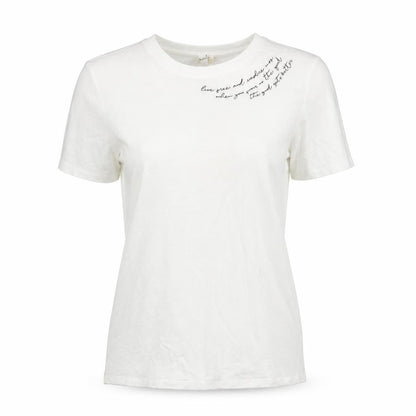 River Island Womens White Cotton Basic T-Shirt Size 6 Round Neck - Embroidered Text