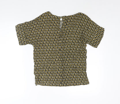 H&M Womens Multicoloured Geometric Viscose Basic Blouse Size 8 Round Neck