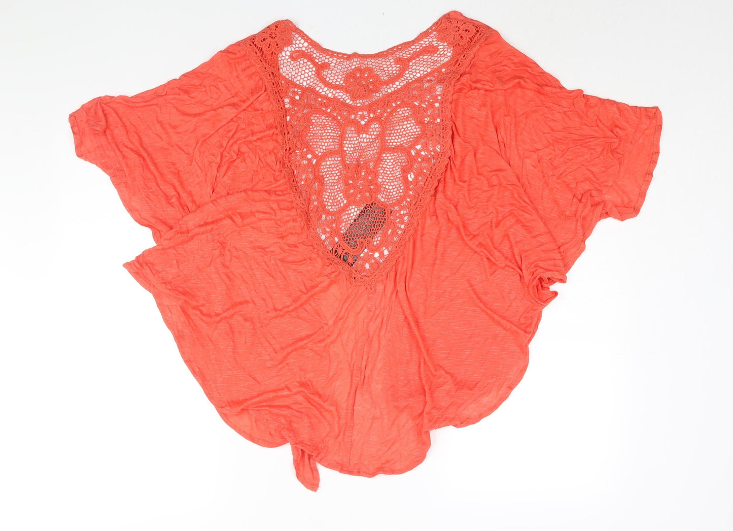 QED London Womens Pink Viscose Kimono Blouse Size L V-Neck - Lace Panel