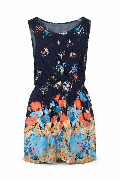 Front view of Miss Selfridge women’s multicoloured geometric viscose a-line, size UK 6, round neck pullover