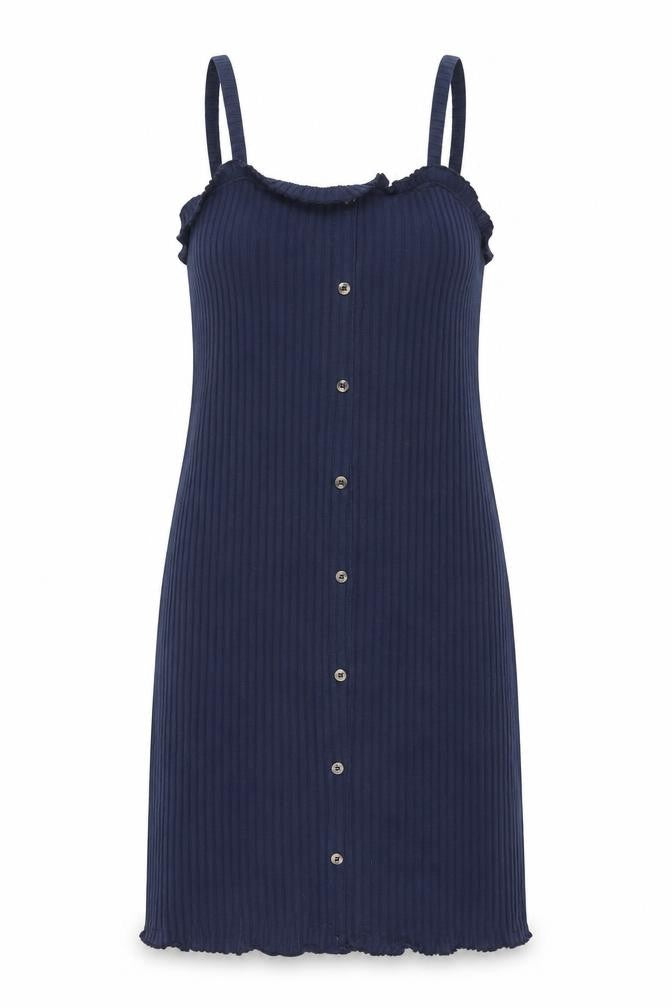 ASOS Womens Blue Polyester Shift Size 12 Square Neck Pullover - Ribbed Button Detail Frill
