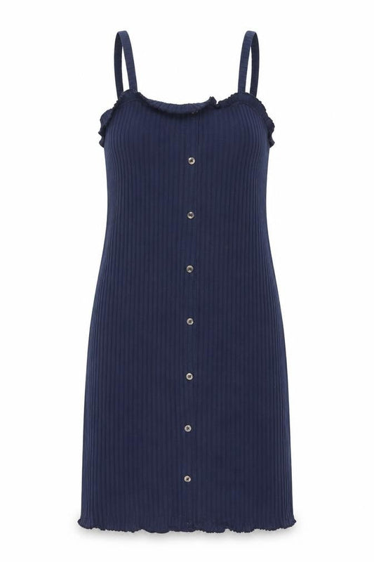 ASOS Womens Blue Polyester Shift Size 12 Square Neck Pullover - Ribbed Button Detail Frill