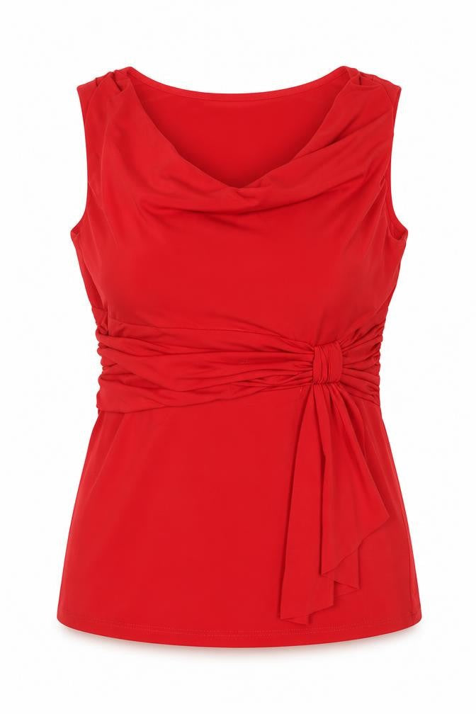 Julien Macdonald Womens Red Polyester Basic Blouse Size 14 Cowl Neck - Rouched Detail