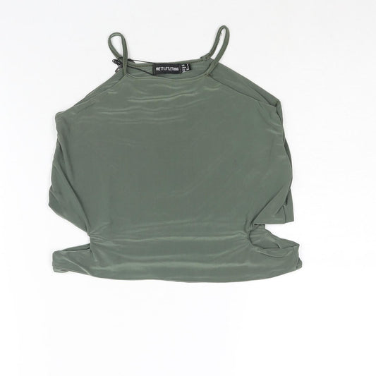 PRETTYLITTLETHING Womens Green Polyester Camisole Blouse Size 8 Square Neck - Cut Out Detail