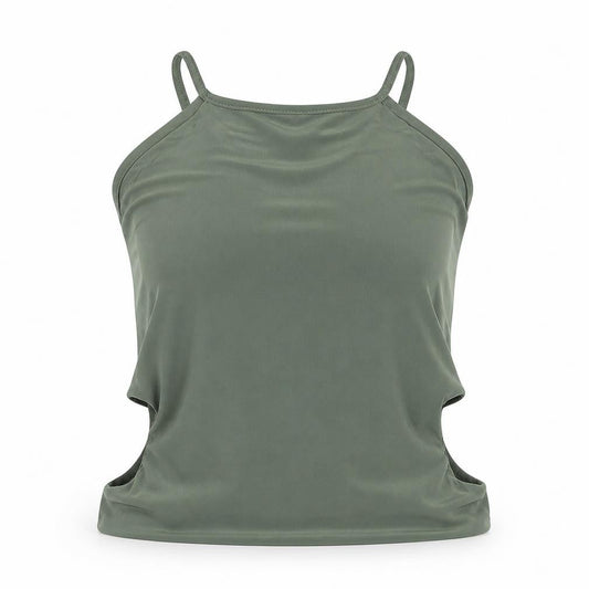 PRETTYLITTLETHING Womens Green Polyester Camisole Blouse Size 8 Square Neck - Cut Out Detail