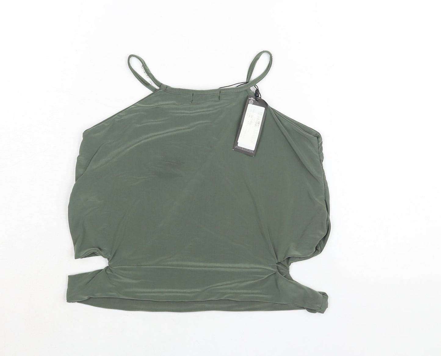 PRETTYLITTLETHING Womens Green Polyester Camisole Blouse Size 8 Square Neck - Cut Out Detail