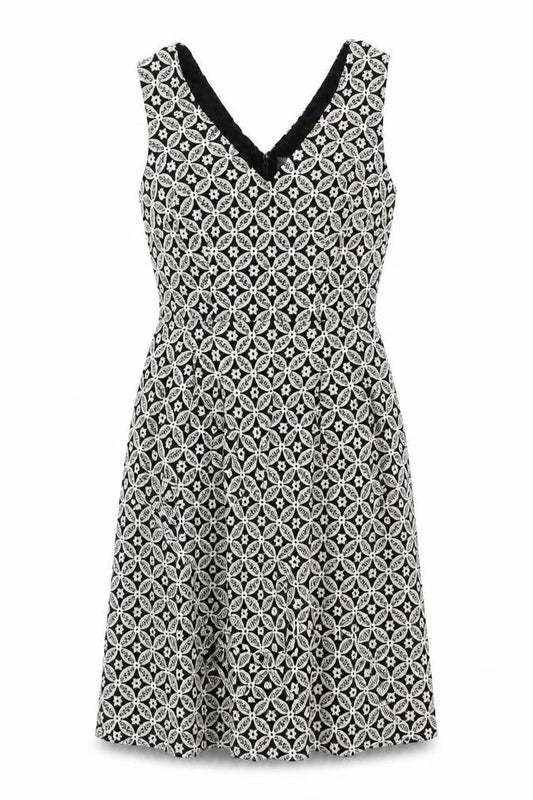 Monsoon Womens White Geometric Cotton A-Line Size 10 V-Neck Zip - Embroidered