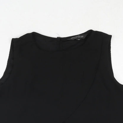 Close-up detail of Miss Selfridge women’s black polyester cropped blouse, size UK 8, round neck - lace panel