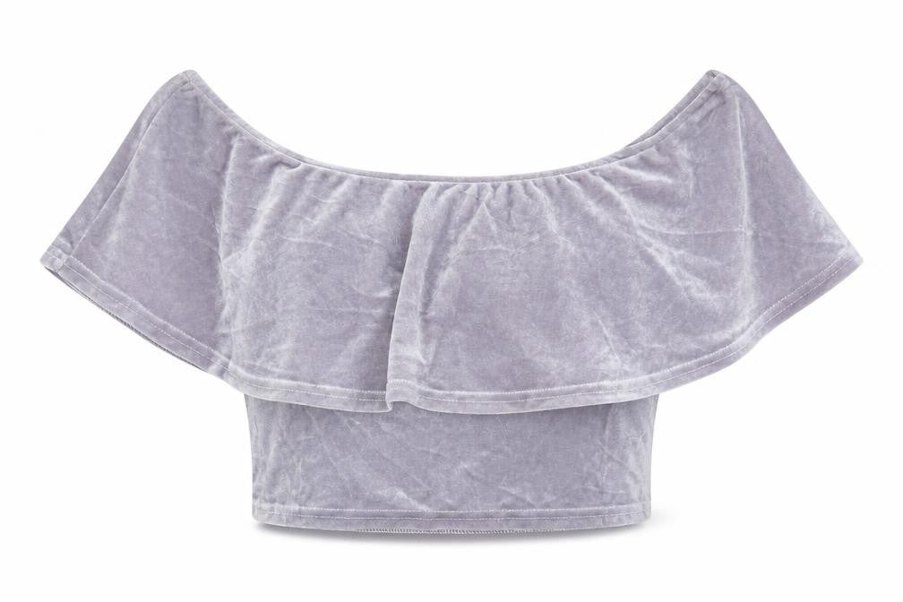 River Island Womens Purple Polyester Cropped Blouse Size 8 Boat Neck - Frill