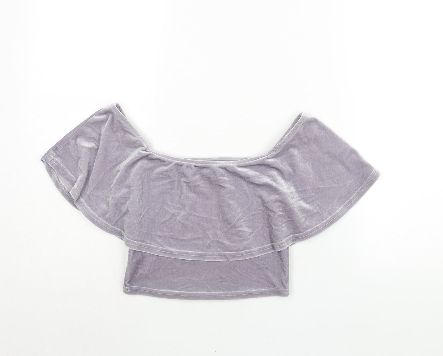 River Island Womens Purple Polyester Cropped Blouse Size 8 Boat Neck - Frill