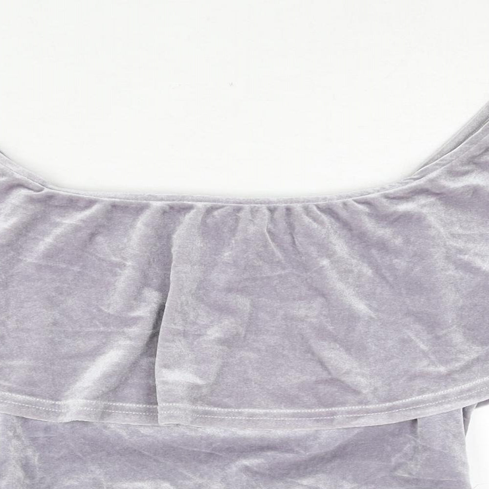 River Island Womens Purple Polyester Cropped Blouse Size 8 Boat Neck - Frill