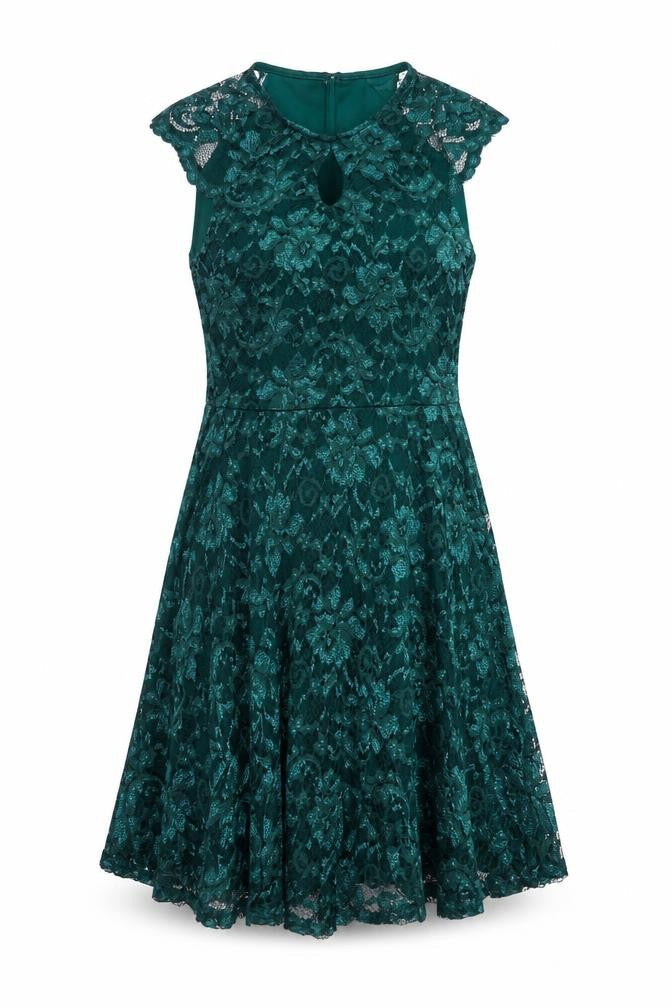 Select Womens Green Polyester Fit & Flare Size 14 Round Neck Pullover - Keyhole Neck