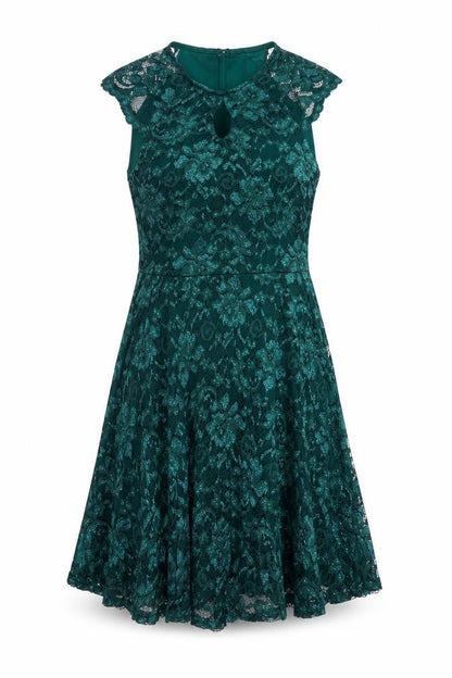 Select Womens Green Polyester Fit & Flare Size 14 Round Neck Pullover - Keyhole Neck