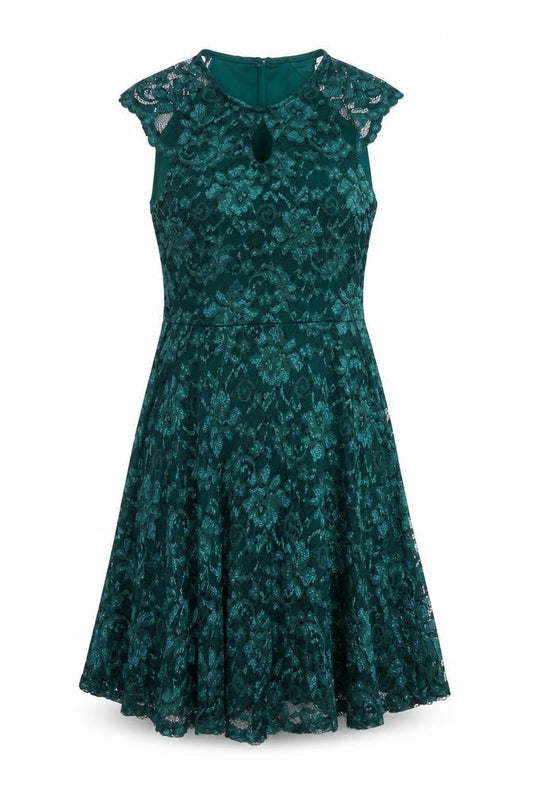 Select Womens Green Polyester Fit & Flare Size 14 Round Neck Pullover - Keyhole Neck