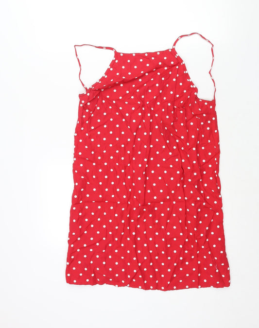 ASOS Womens Red Polka Dot Viscose Mini Size 10 Square Neck Tie