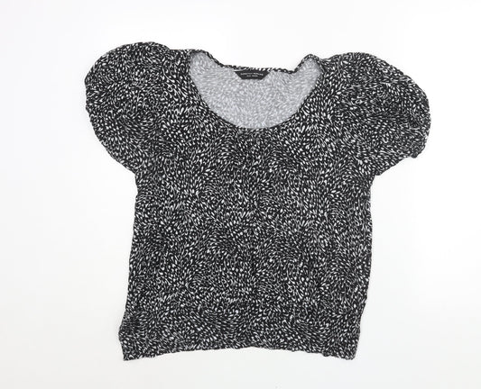 Dorothy Perkins Womens Black Geometric Viscose Basic Blouse Size 18 Round Neck