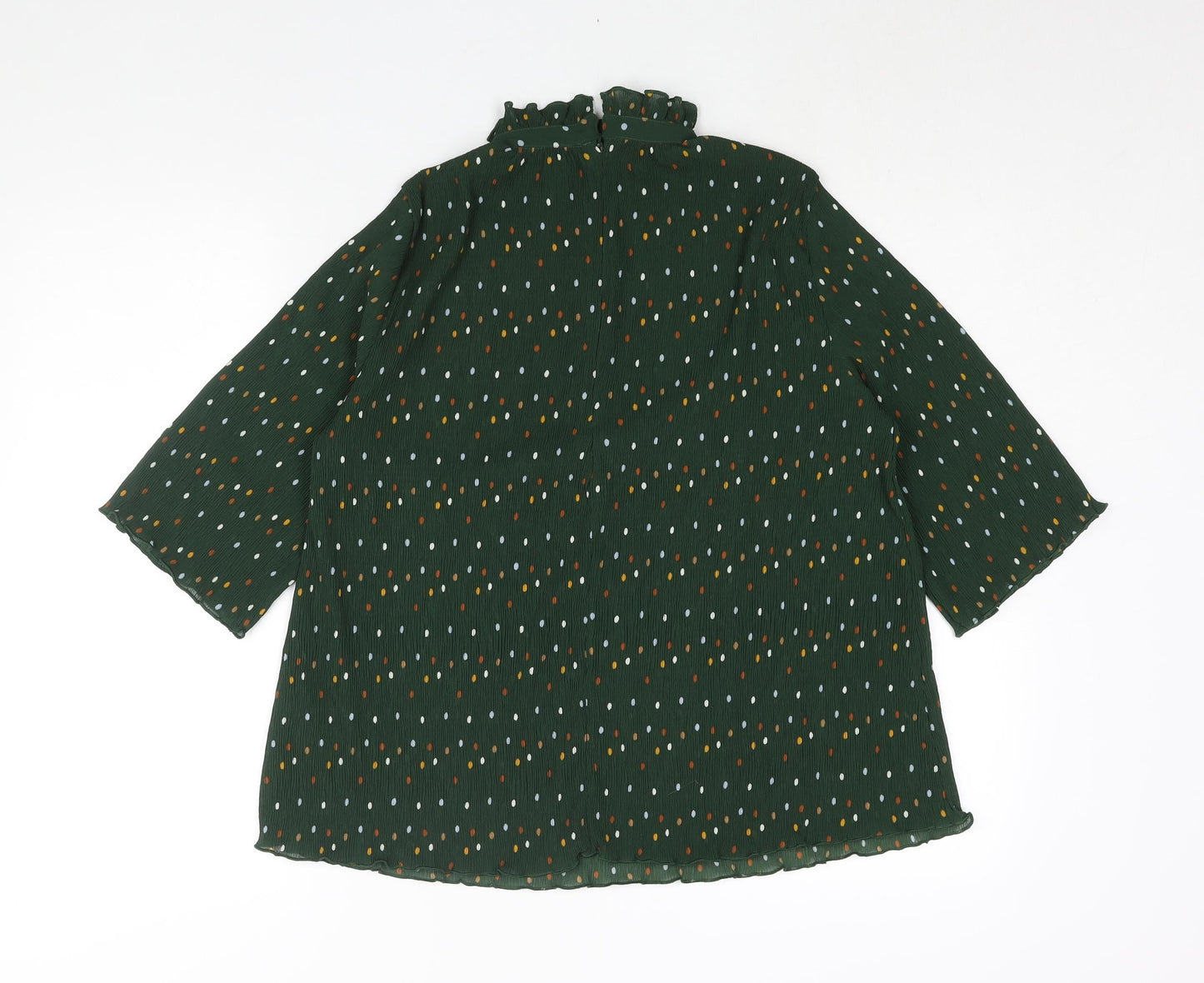 Monki Womens Green Polka Dot Polyester Basic Blouse Size S Mock Neck - Plisse Frill