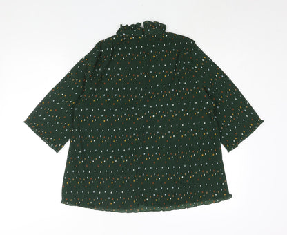 Monki Womens Green Polka Dot Polyester Basic Blouse Size S Mock Neck - Plisse Frill